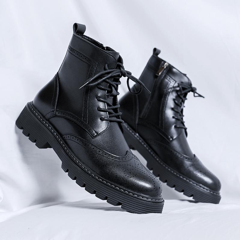 Boots For Men Brogues Leather Shoes Fashion Motorcycle Ankle Military Boots For Men Winter Boots Man Shoes Lace-Up Botas Hombre