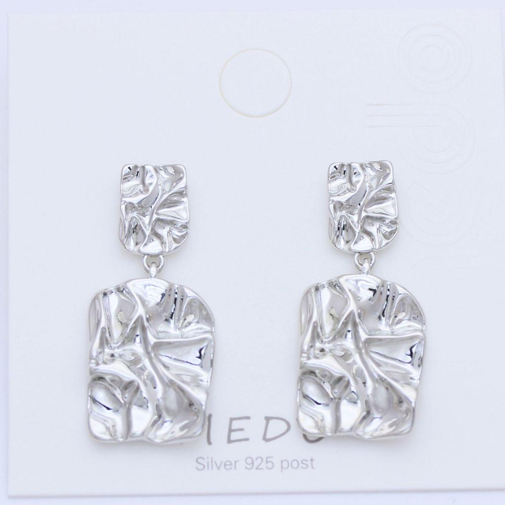 Gold Alloy Geometric Stud Earrings with Pleated Design