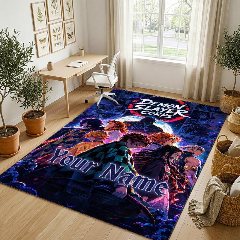 Personalized Crystal Velvet Carpet,Demon Slayer Custom Printed Name, Plush Area Rug For Home Indoor Decor