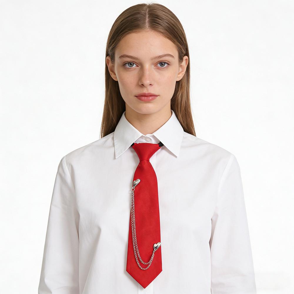 Klassische Polyester-Krawatte mit Metallkette für Herren Damen Freizeit Bürokleidung