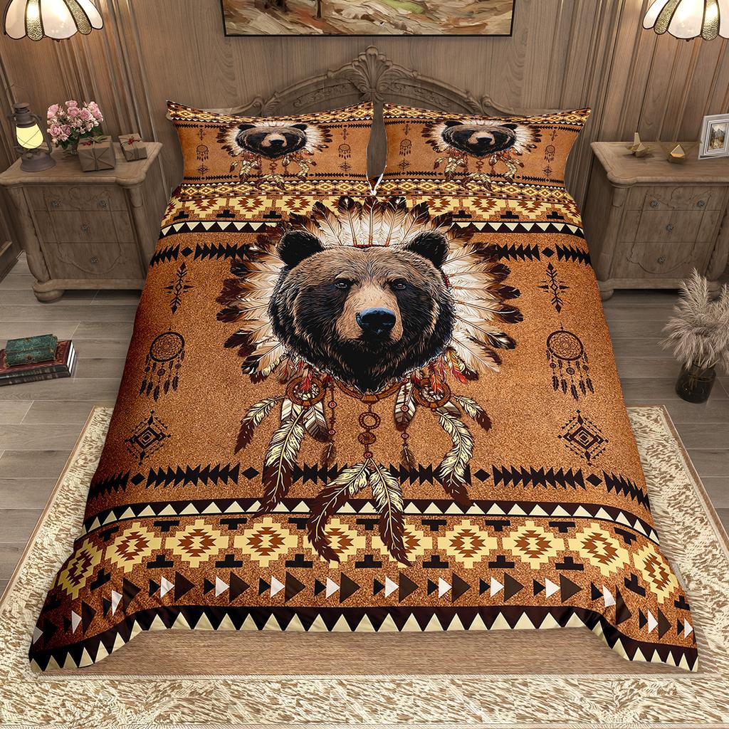 Homewish Safari Deer Bear Duvet Cover Set 2Pcs/3Pcs Woodland Jungle Animal Wildlife Bedding Set Rustic Farmhouse Bed Set