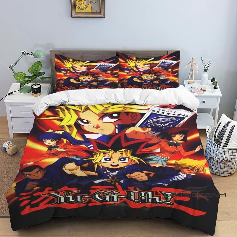 This three-piece cartoon-print (Yu-Gi-Oh!) bedding set—including one duvet cover and two pillowcases—makes for the perfect holid