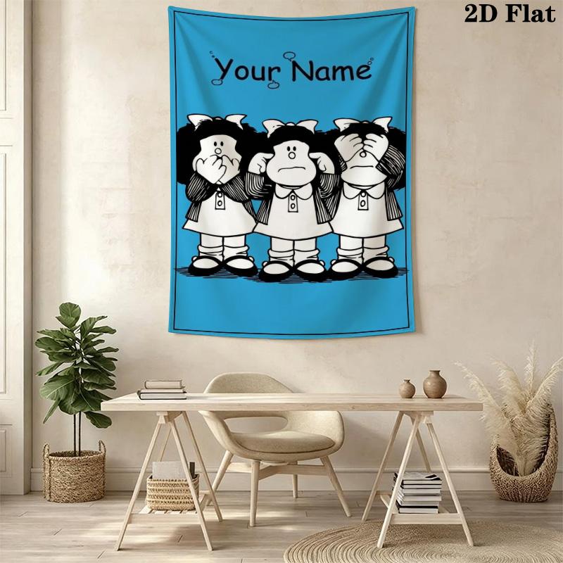 Name Custom Mafalda Wall Tapestry Aesthetic Wall Hanging Printed Fabric Blanket Decorative Tapestries for Bedroom Living Room Home Decor