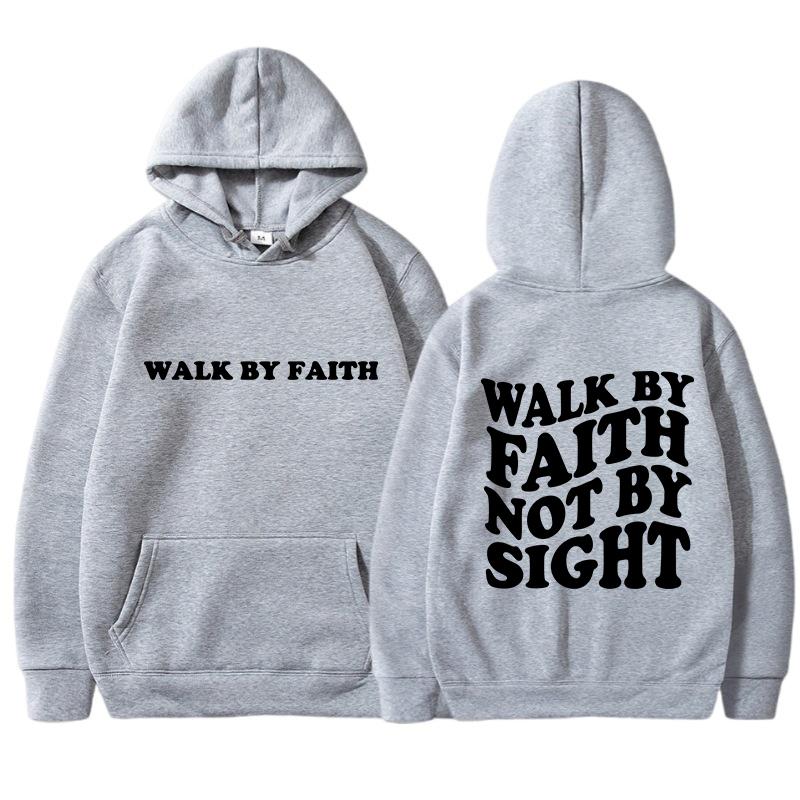 Walk By Faith Not By Sight Letter Printed Hoodies Casual Women Sweatshirts Fleece Warm Pullover Crewneck Loose Female Clothes