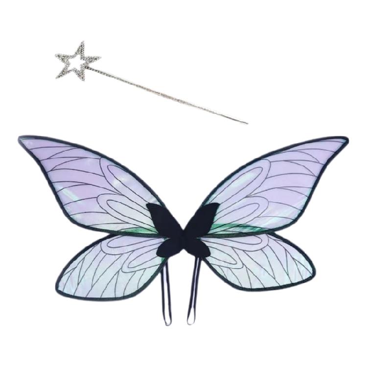 Набор «Крылья бабочки и волшебная палочка» для девочки, Косплей-вечеринка, Хэллоуин, Рождество, День рождения, Ярмарка косплея Хэллоуина, Крылья фей чёрный