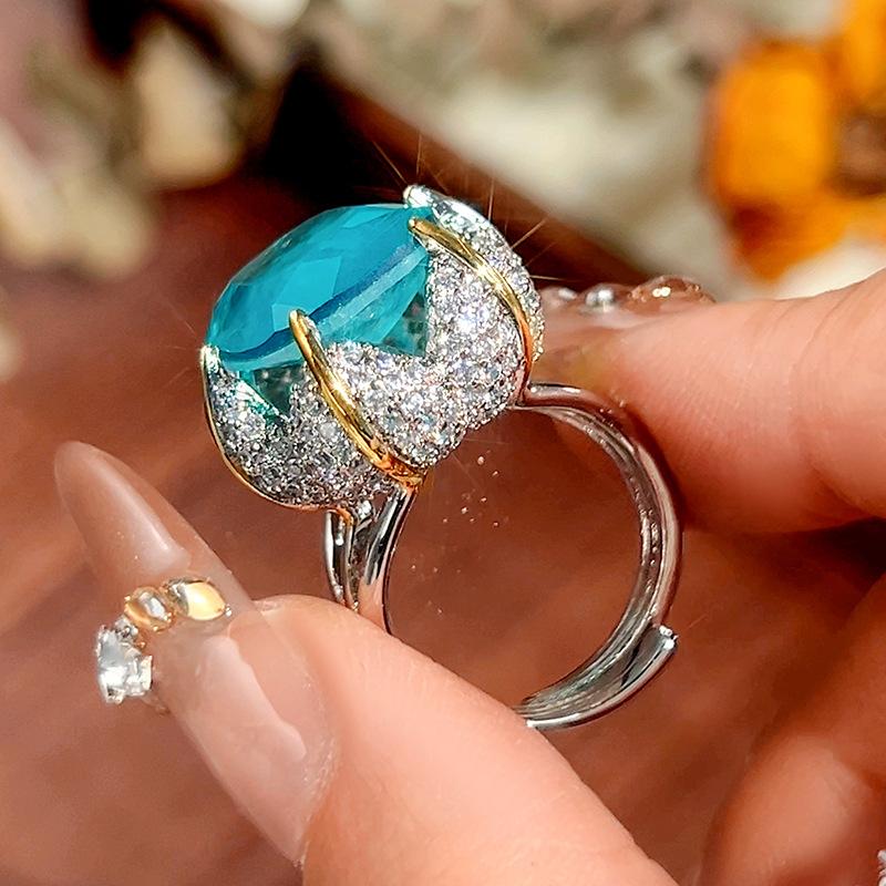 Neues Schmuckset Halskette Ring Ohrring Lotusförmig Pala Blau Hell Mode Luxus Damen