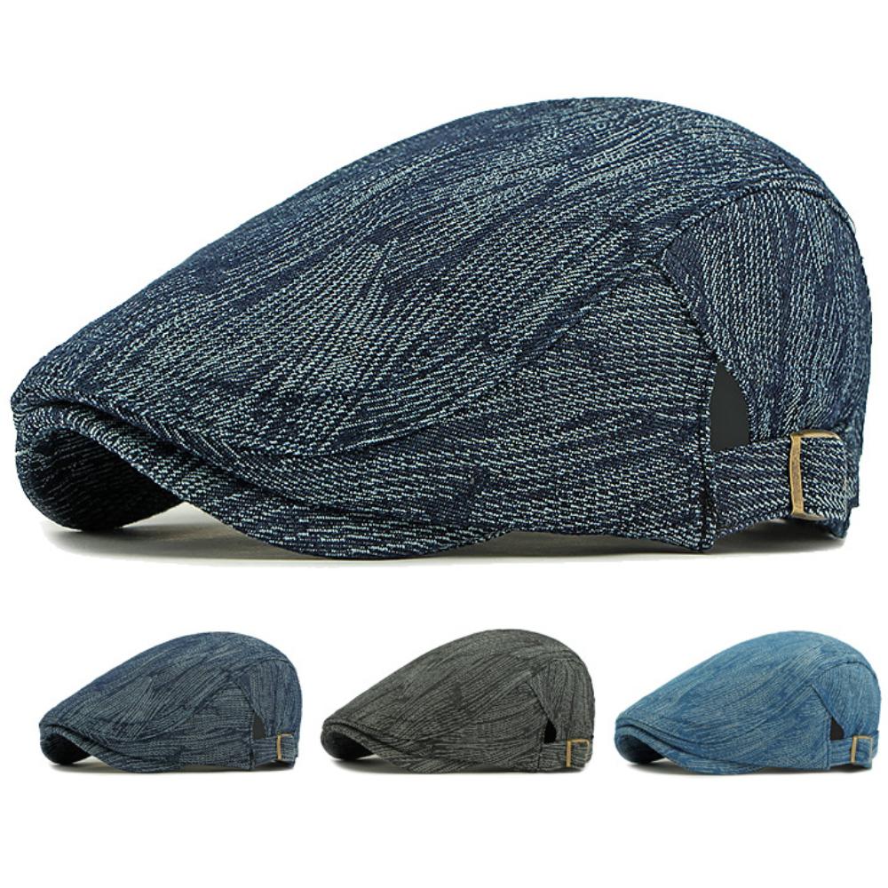 HT4773 Mens Beret Women Spring Summer Sun Cap Male Female Denim Beret Cap Retro Artist Painter Beret Hat Adjustable Ivy Flat Cap
