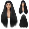 Women's Black Long Synthetic Fibre Wig Ladies Daily Use Natural Looking Fluffy Yaki Straight Style Wig with Headband