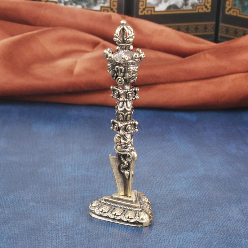 Pure Copper Three-Sided Pumba Demon-Slaying Desktop Ornament Tantric Ritual Instrument Prong Vajra Pestle Cra