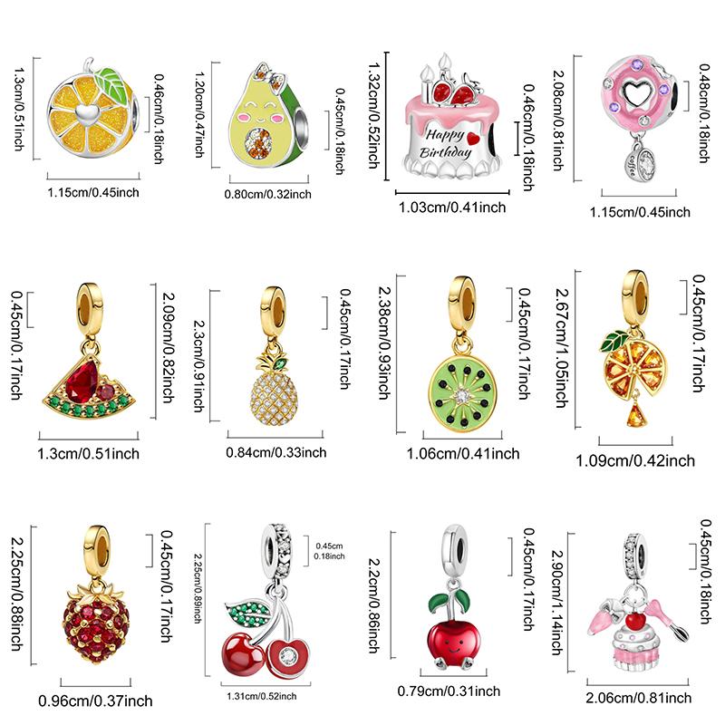 Copper Pink Cake Cherry Pineapple Strawberry Cherry Pendant Charm Ball Suitable For Bracelets Diy Women'S Jewelry