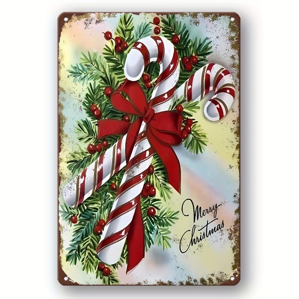 X Vintage Christmas Candy Tin Sign Retro Aluminum Art with Santa Gingerbread Kitchen Home Decor