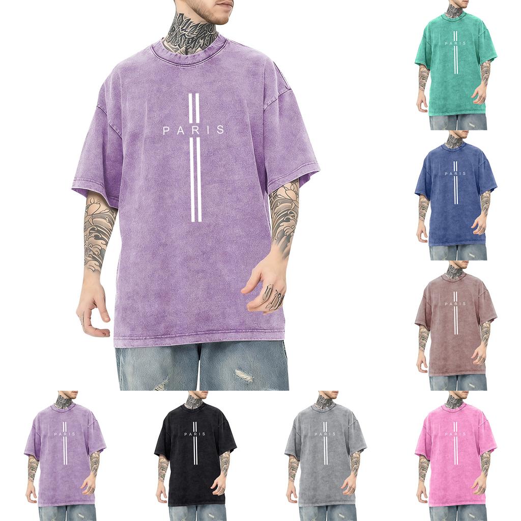 Men's Printed Round Neck T-shirt Casual Sports Short Sleeved Shirt