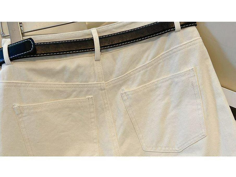 Women's New Loose Wide-Leg Petite Denim Jeans - Spring Solid Color Nine-Point Style 2218