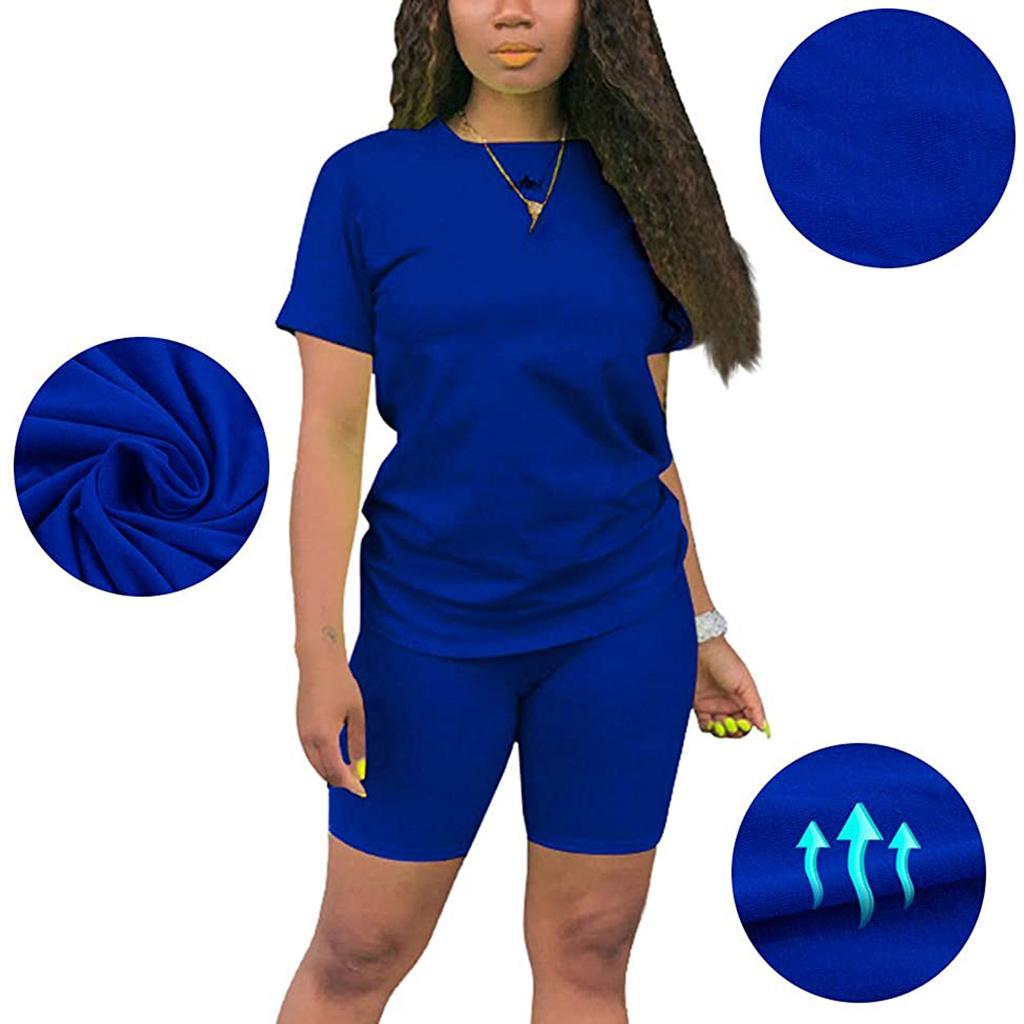 Women's 2 Piece Casual Sports Solid Color Suit Short Sleeve Top And Pants Set