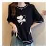 Navava Loose Fit Color Block Bead Thin Short Sleeve Knit Nk2037