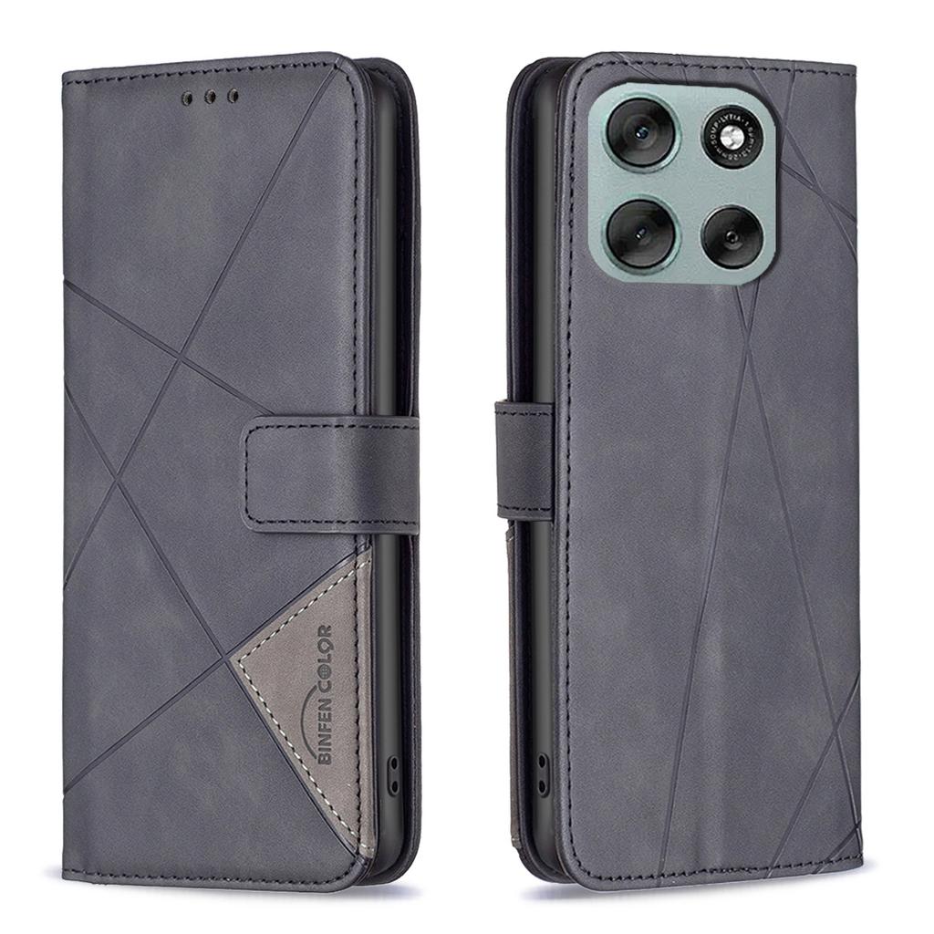 For Motorola Moto G56 5G Telefondeksel BINFEN COLOR Lommebokstativ Geometri Preget Skinncover