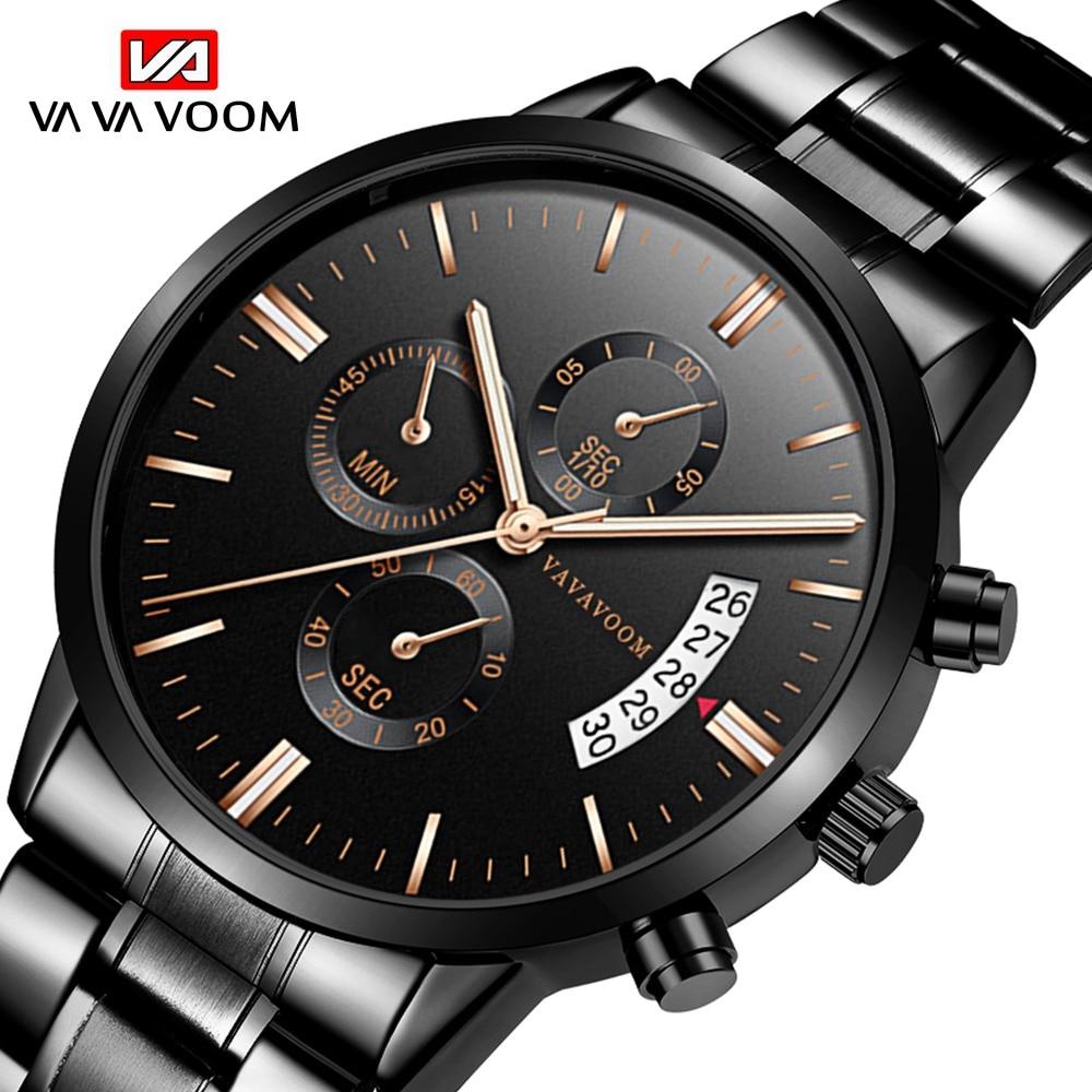 VA VA VOOM Edelstahl Männer Uhren Luxus Top Marke Mode Casual Kleid Quarz Armbanduhr Relogio Masculino Business Kalender Uhren