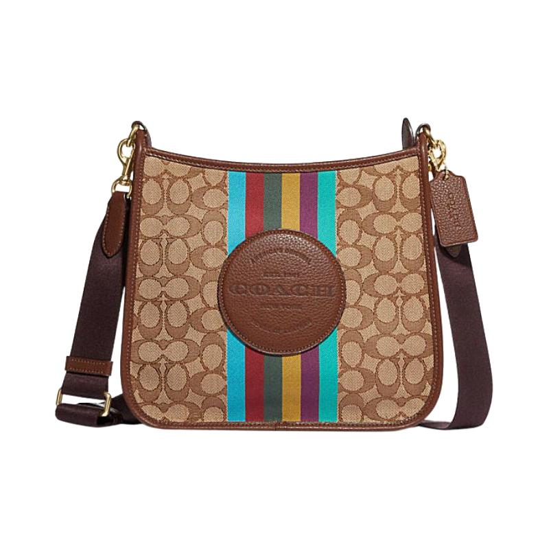 COACH crossbody bag Dempsey 27 classic presbyopic print with zipper closure, fabric and cow leather, file bag, shoulder bag, large size, women's khaki