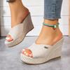Damen Keilabsatz Hausschuhe 2026 Sommer Neu Super Hohe Absätze Damen Bequeme Schlupf Sandalen Offene Zehen Dicke Sohle Hausschuhe Damen