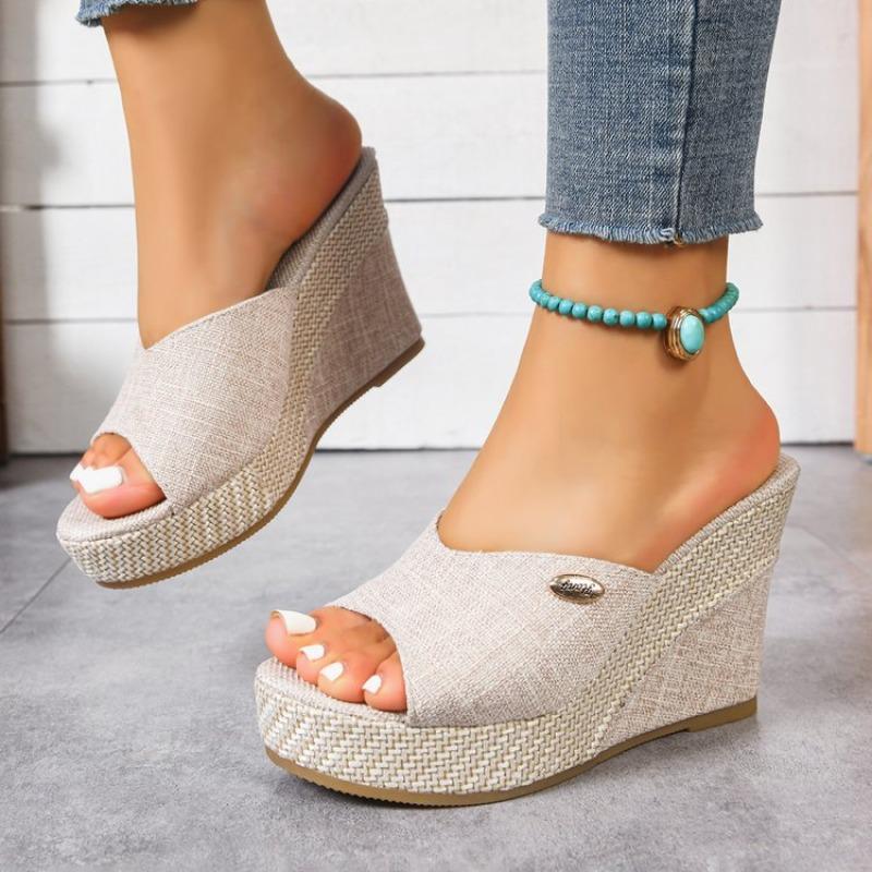 Damen Keilabsatz Hausschuhe 2026 Sommer Neu Super Hohe Absätze Damen Bequeme Schlupf Sandalen Offene Zehen Dicke Sohle Hausschuhe Damen