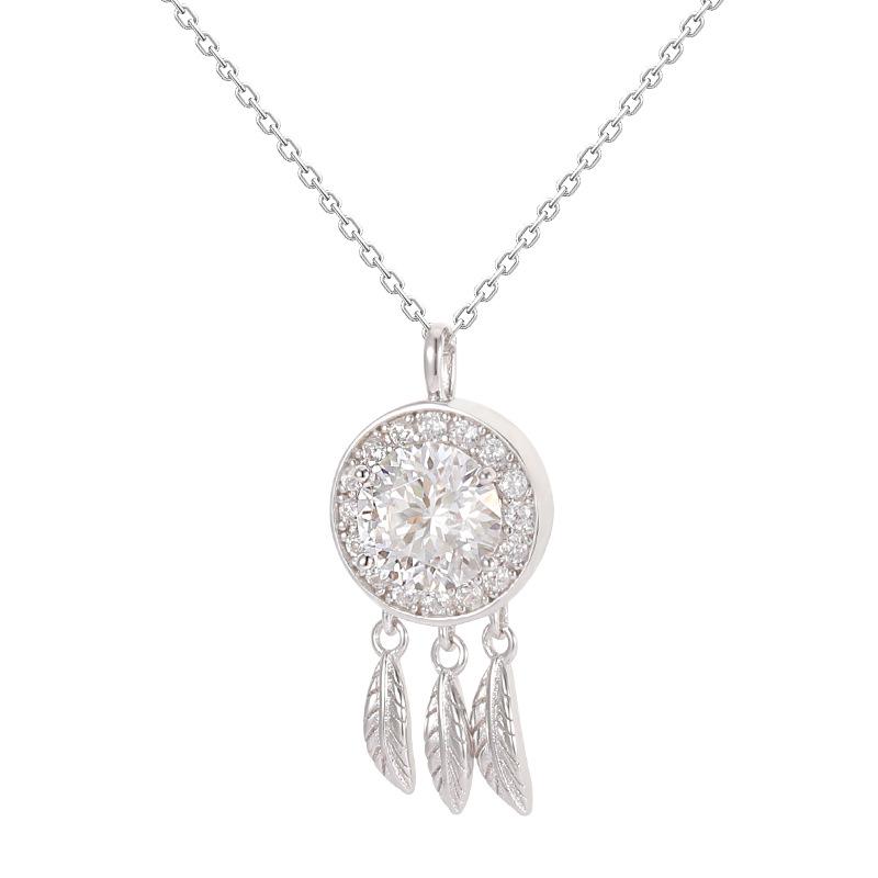 S925 Sterling Silver Dreamcatcher Necklace with 1 Carat Moissanite Pendant - Luxury Women s Accessory 925 Sterling Silver