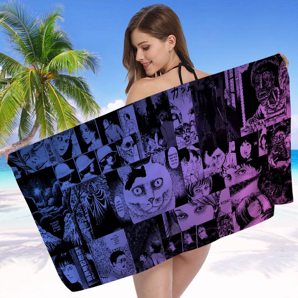 Hot Junji Ito Anime Beach Swimming Towel Soft Absorbent Washcloth Children's Gifts for Kids Travel Camping Gym
