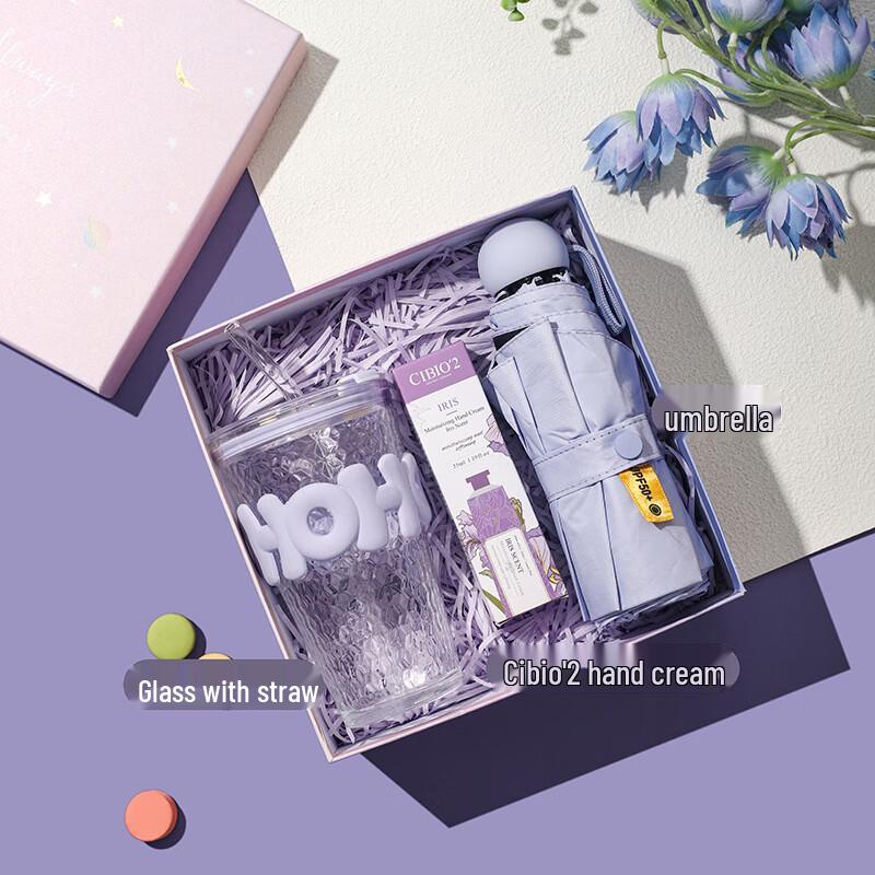 A1 Premium Gift Set with Glass Cup, Hand Cream, and Umbrella