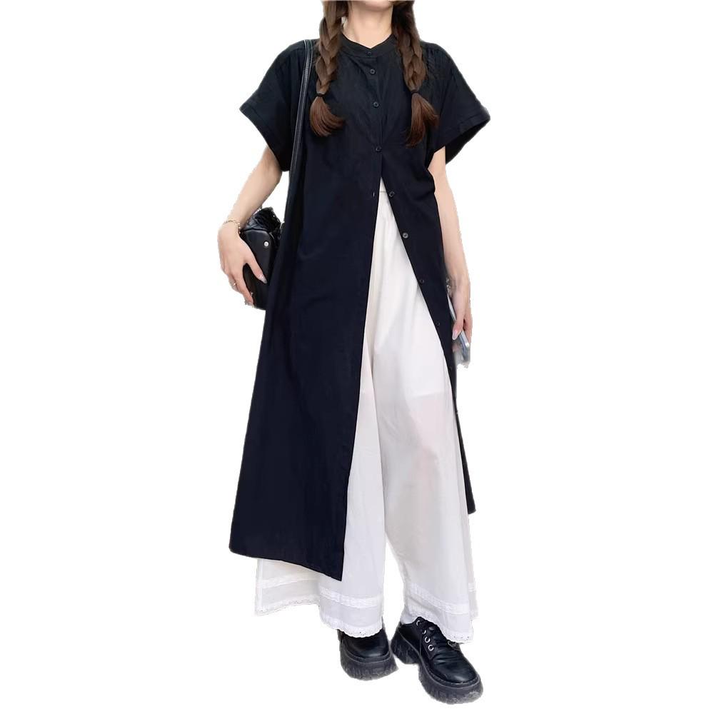 Women's Japanese Retro Chic Two-Piece Set: Long/Short Sleeve Loose Shirt & Lace Wide-Leg Pants