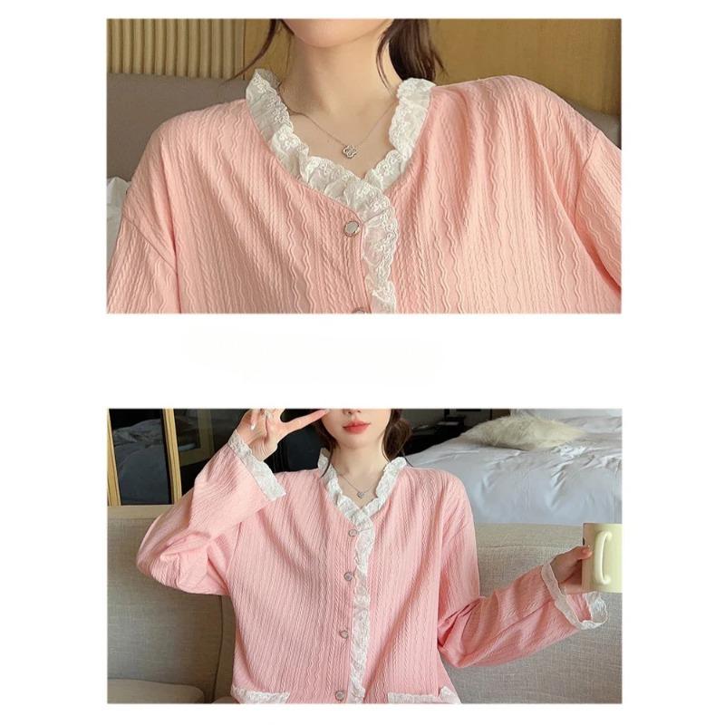 Cotton Pajamas Women Spring Fall Cute Thin Two-piece Suit Sweet Students Sleepwear Long Sleeve Loose Homewear