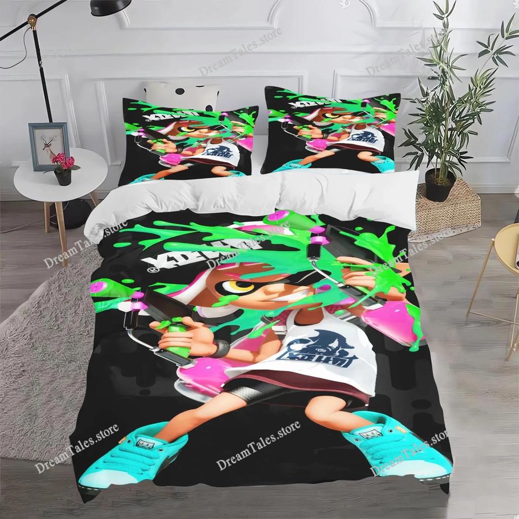 Fashion Game Splatoon Bedding Sets Comforter Duvet Cover Pillow Case Sets Single Double Large Size Bedroom Decoration029