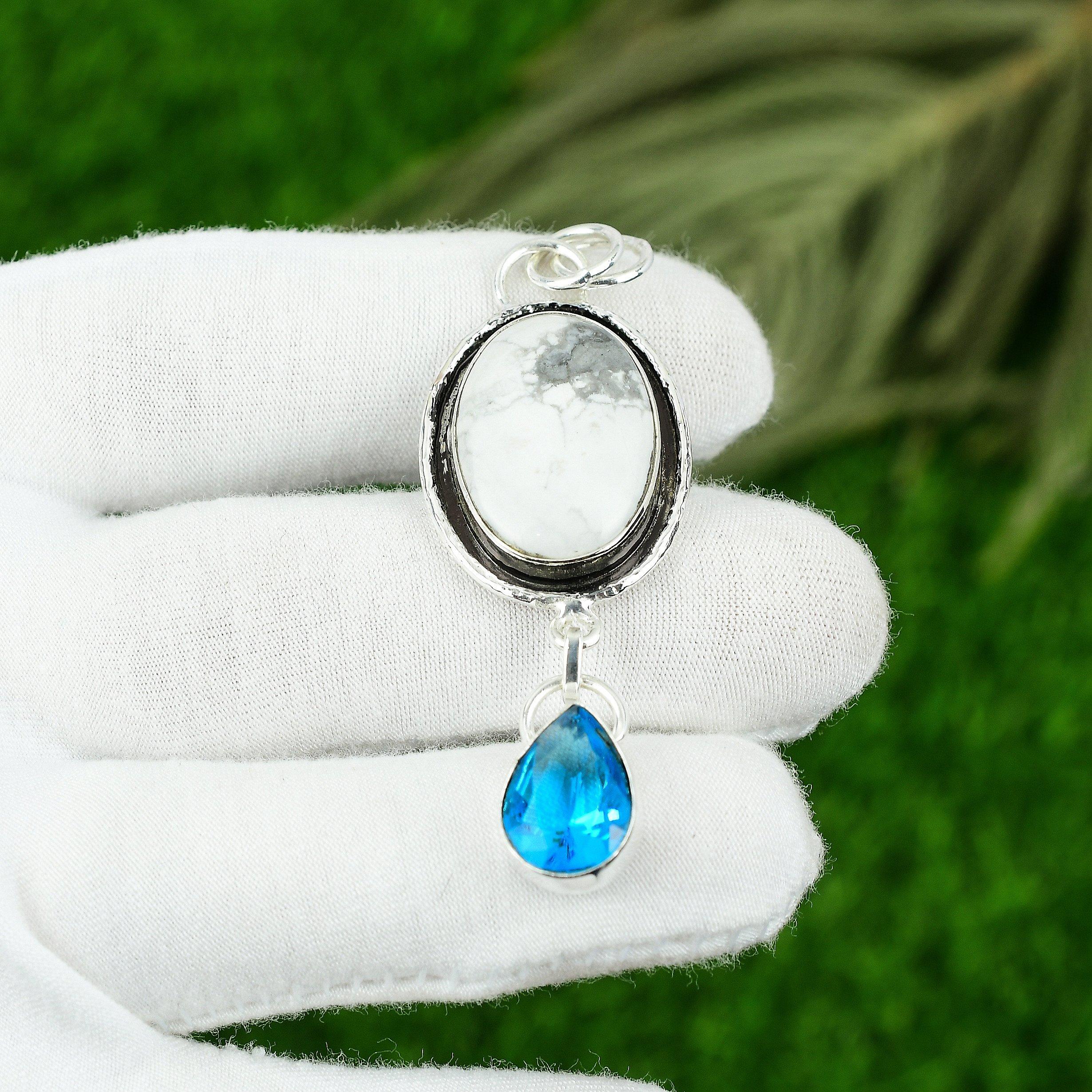 

Womens day Sale Crown Chakra Natural Howlite Topaz Artisan Pendant 925 Silver