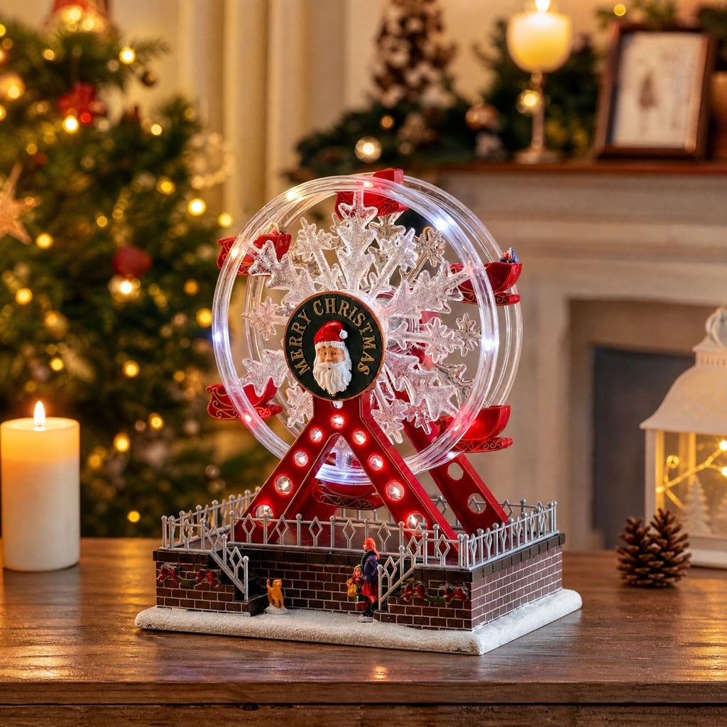 Rotating Ferris Wheel Music Box with Lights for Christmas Home Decor Ornament