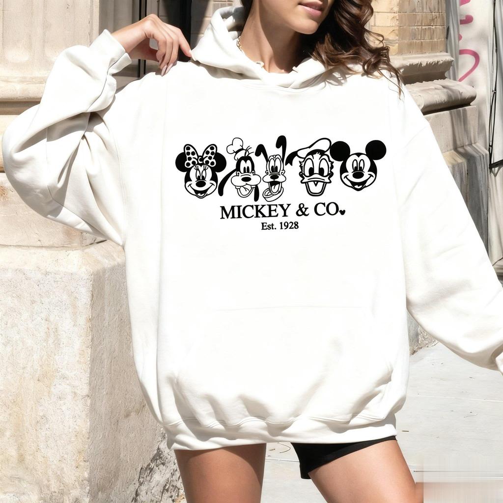 Unisex Oversized Disney Mickey Print Hooded Sweatshirt Men Women Streetwear Loose Casual Pullover Jacket Autumn/Winter Fashion