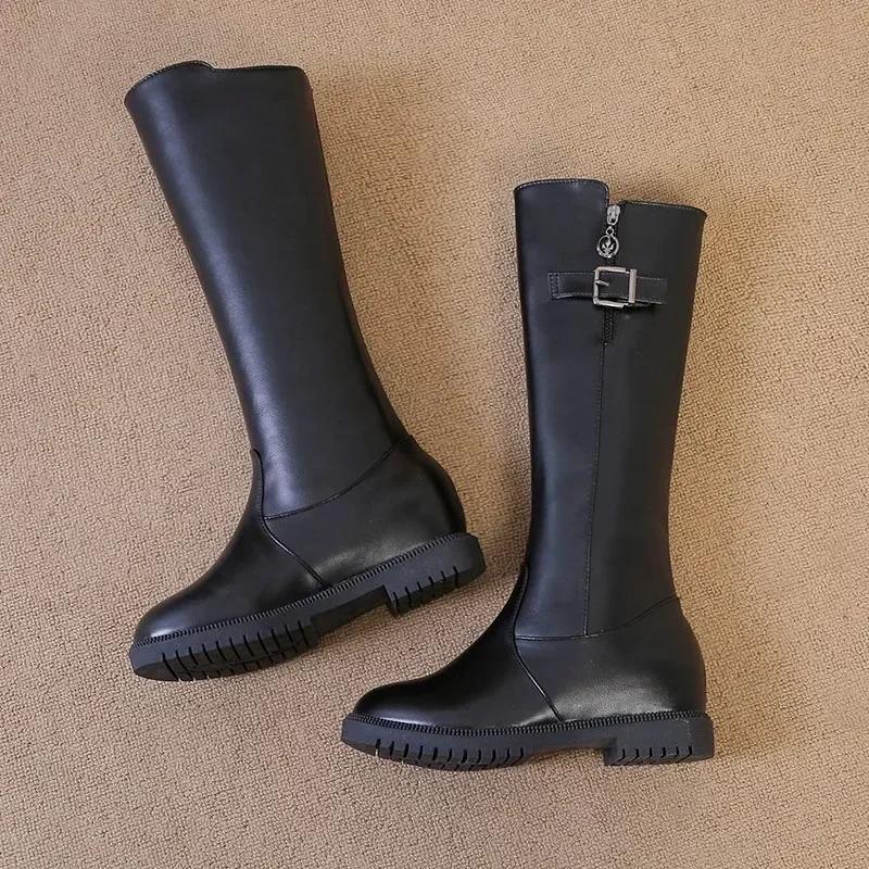 Autumn Women's Riding Boots Round Toe Chunky Heel Knee High Boots for Women Belt Buckle Platform Shoes