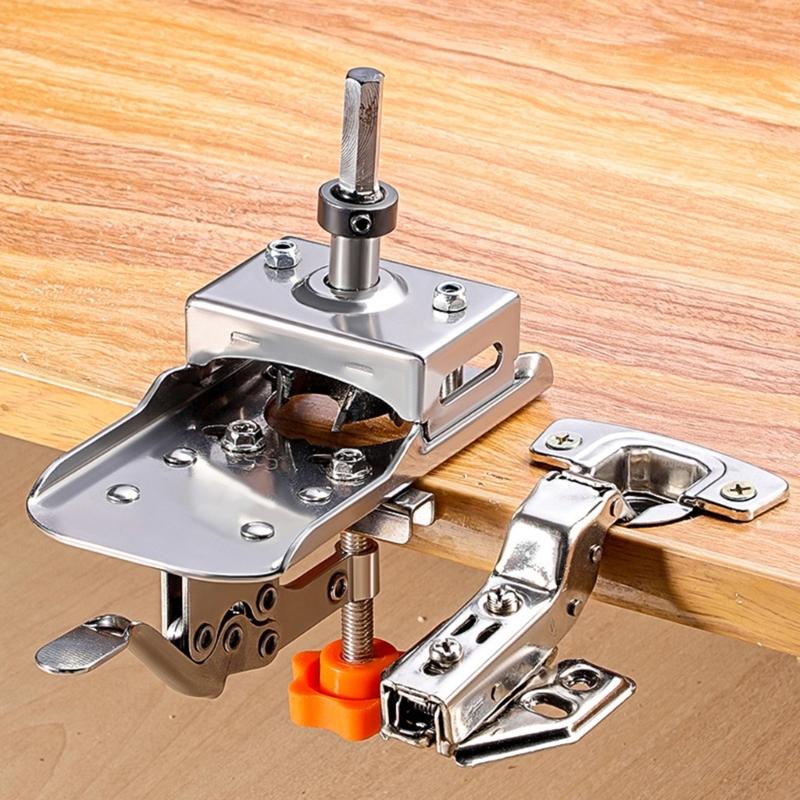 Woodworking 35mm Hinge Boring Jig Aid with 3Blade Hole Locator Opener Kit Woodwork Hole Puncher Drilling Guide