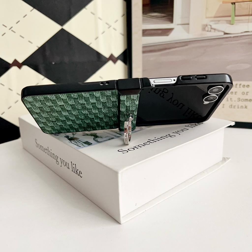 For Samsung Galaxy Z Flip7 5G Case Vintage Woven Pattern PU + TPU Phone Cover with Ring Holder