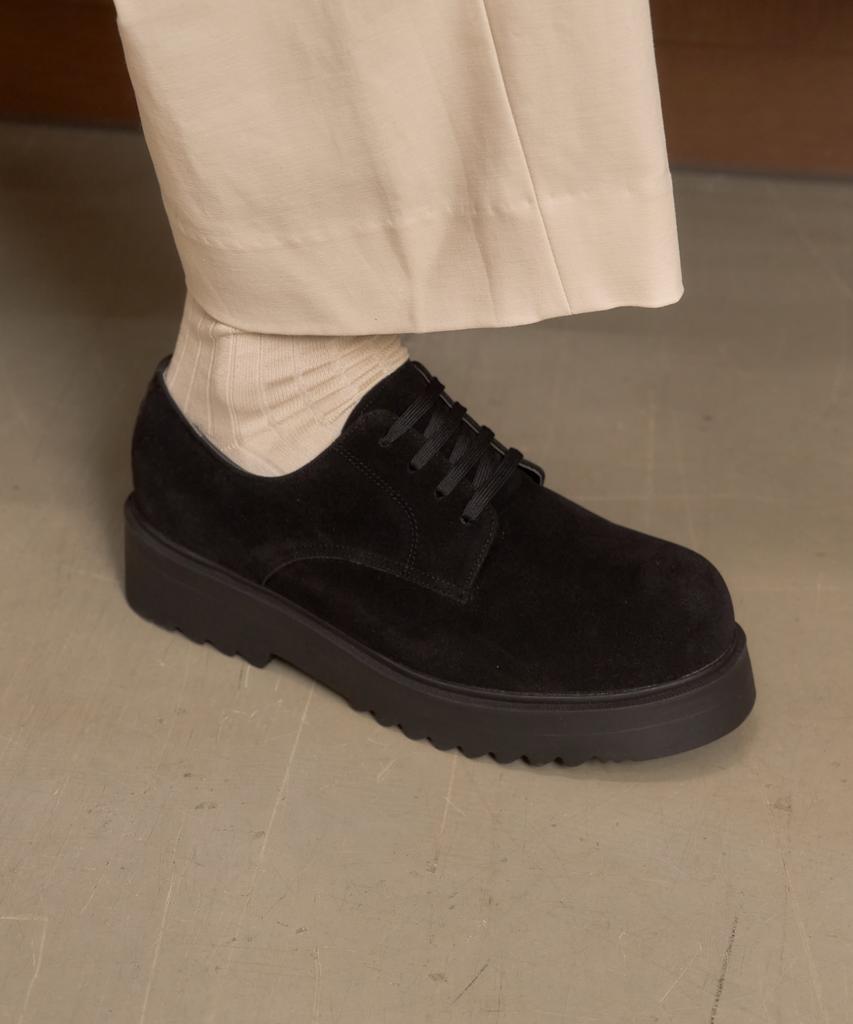 Shufit 6.5Cm Wide Derby Shoes Voluminous Suede Black Shoes Sft-113