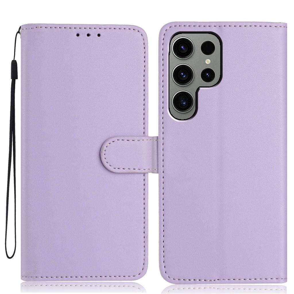 For Samsung Galaxy S24 Ultra Wallet Case with Strap/Multiple Card Slots Solid Color Leather Stand Phone Cover