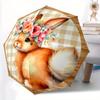 1pc Bunny Floral Crown Automatic Folding Umbrella - 8-Rib Iron Frame, Windproof, Portable Sunshade with Plastic Handle for Travel & Outdoor
