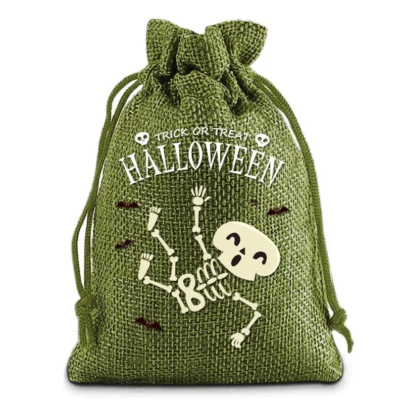 24pcs Set Halloween Drawstring Gift Bags Ghost Pumpkin Skull Pattern Bags for Trick-or-Treating Candy Giving Party Supplies