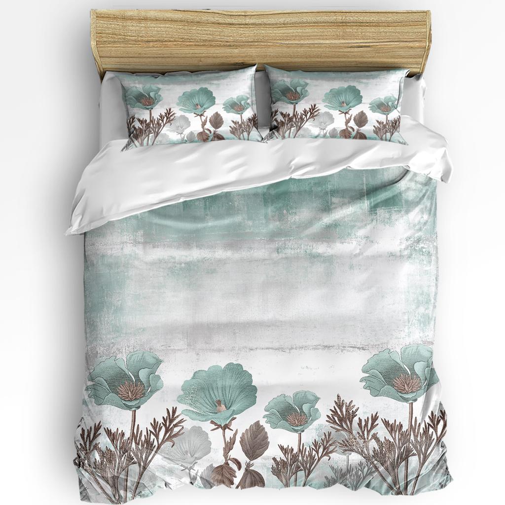 Blumen Blätter Vintage 3-teiliges Bettwäscheset für Doppelbett Heimtextil Bettbezug Steppdeckenbezug Kissenbezug