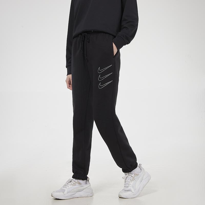 Nike Nsw Pant Flc Rstone Update Running Training Cuffed Fleece Knit Long Pants Women Pants Black DH4336-010