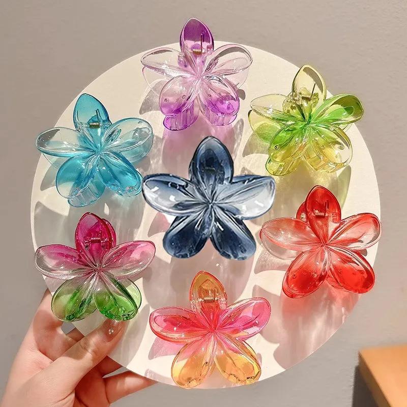 New Gradient Flower Hair Claw Clips Non-Slip Hair Clips for Women Cute Shark Clips Hawaiian Hair Flower Clip Large Plumeria