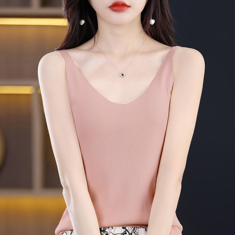 Dámské tílko MODERNÍ NOVINKA SAGA Letní Pletené tričko Základní trička bez rukávů Vesta Spodní prádlo Pletený Top Dámský výstřih do V