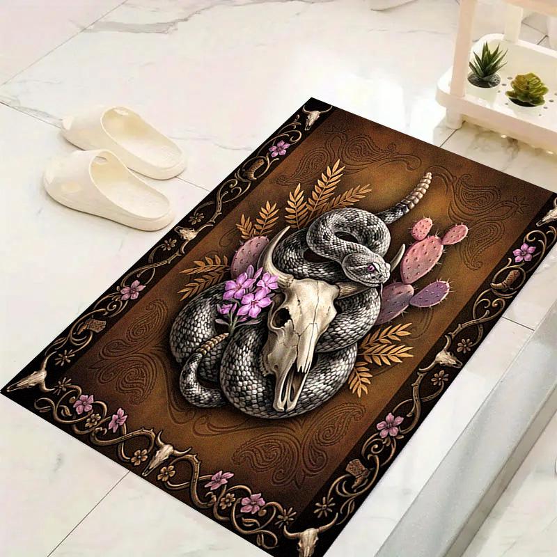 Western Bull Skull Carpet Rug for Living Room Bedroom Home Sofa Decoration, Kids Play Non-slip Floor Mat
