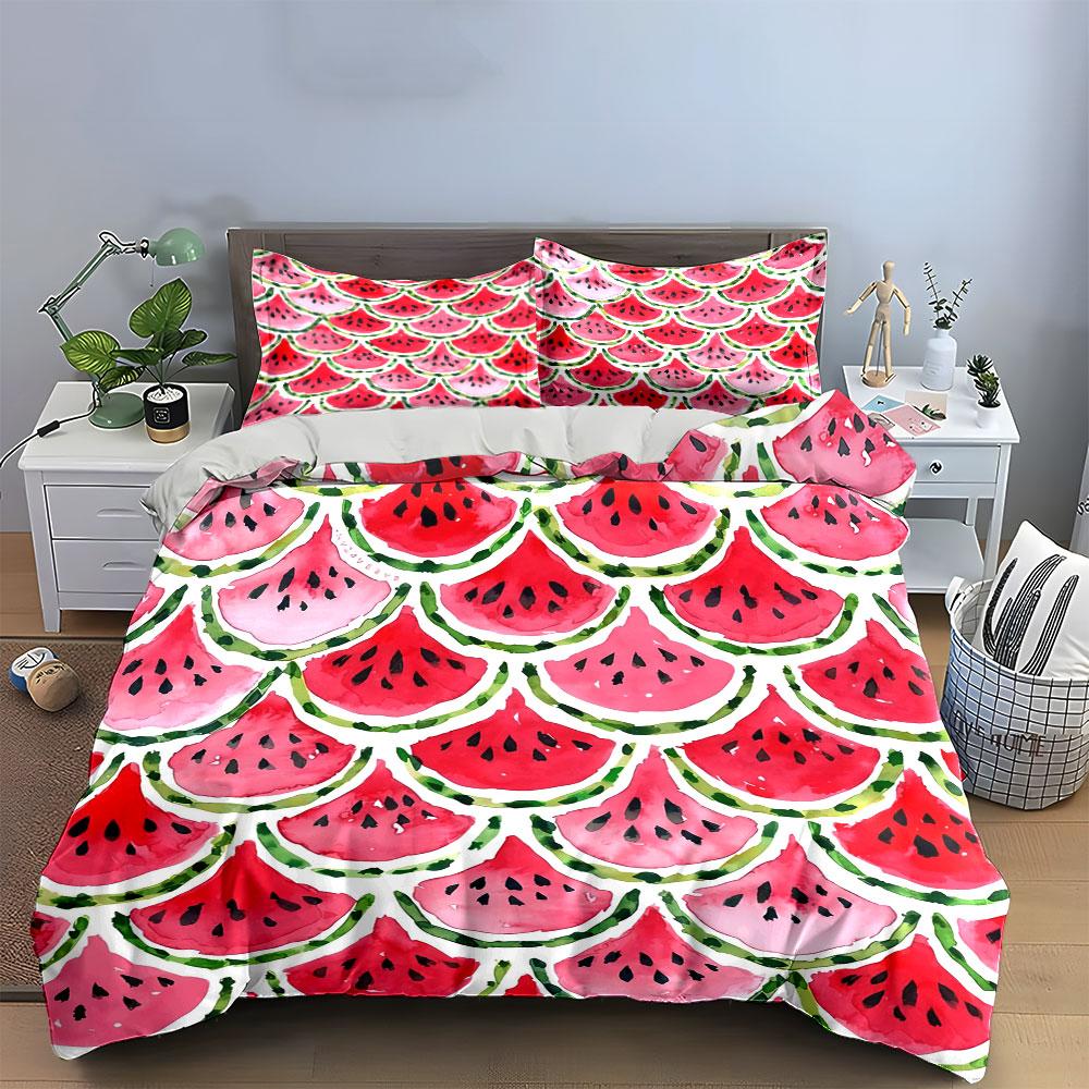 Watermelon Pattern Decorative Set Bedding Set with 1 Duvet Cover 2 Pillowcases Single Double King Queen, Gift
