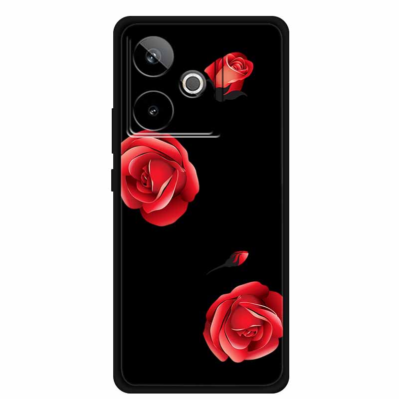 For Realme GT7 GT 7T Case Cute Floral Retro Black Silicone Soft Case Back Cover for Realme GT 7 TPU Funda For Realme GT 7T Coque