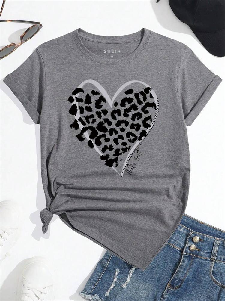 Urban Fashion Women's Leopard-print Short-sleeved Top Summer Daily Casual Women's Crew-neck T-shirt Outdoor Street Elegant Top