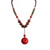 Vintage Zen Fashion Imitation Agate Pendant Necklace Collarbone Chain Couple Simple Ethnic Style Black Rope Chain Sweater Chain