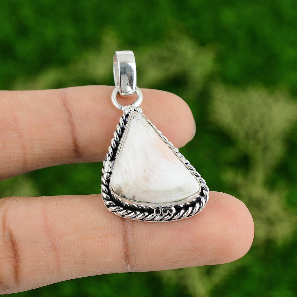 Daughters Day Deal Scolecite Gemstone 925 Silver Birthday Mother Pendant Jewelry